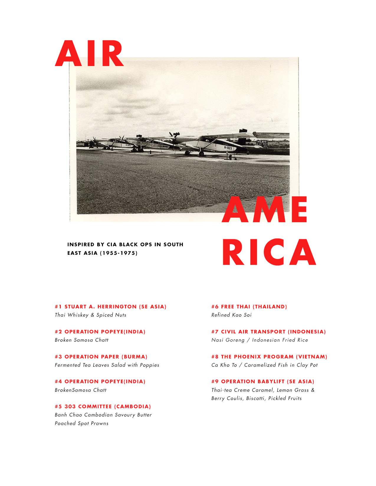 Printed menu for Air America